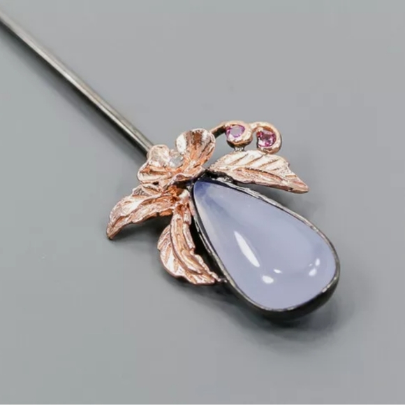 Beautiful blue chalcedony ruby Topaz large pin - Picture 3 of 8